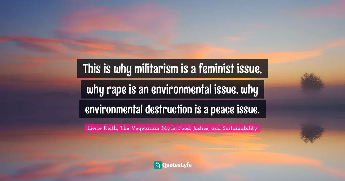 This is why militarism is a feminist issue, why rape is an environmental issue, why environmental destruction is a peace issue.