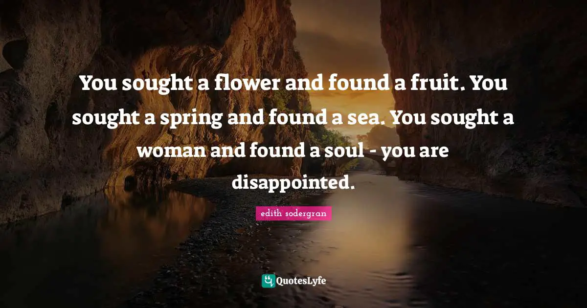 You sought a flower and found a fruit. You sought a spring and found a sea. You sought a woman and found a soul - you are disappointed.
