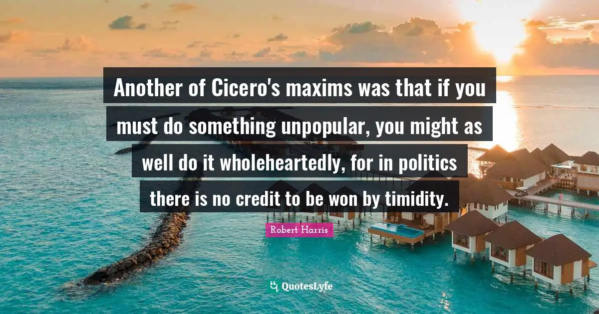 Another of Cicero's maxims was that if you must do something unpopular, you might as well do it wholeheartedly, for in politics there is no credit to be won by timidity.