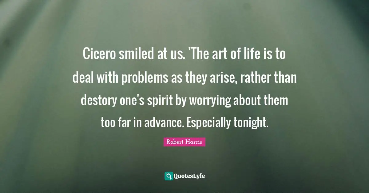 Cicero smiled at us. 'The art of life is to deal with problems as they arise, rather than destory one's spirit by worrying about them too far in advance. Especially tonight.