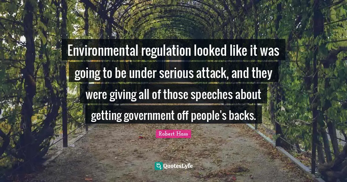 Environmental regulation looked like it was going to be under serious attack, and they were giving all of those speeches about getting government off people's backs.