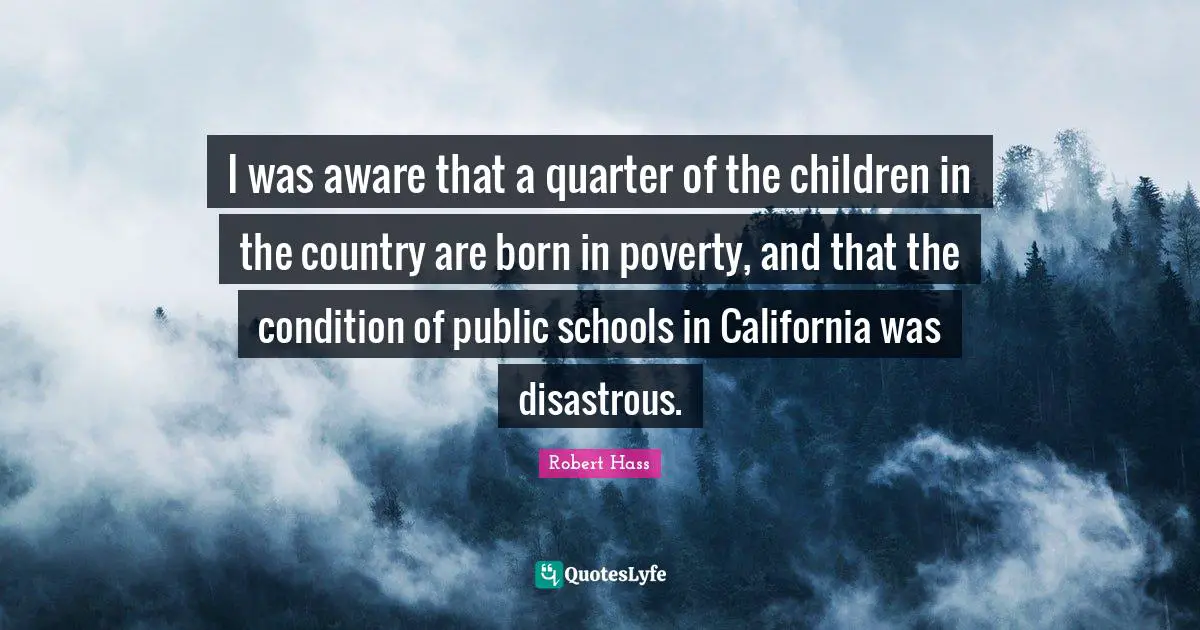 I was aware that a quarter of the children in the country are born in poverty, and that the condition of public schools in California was disastrous.
