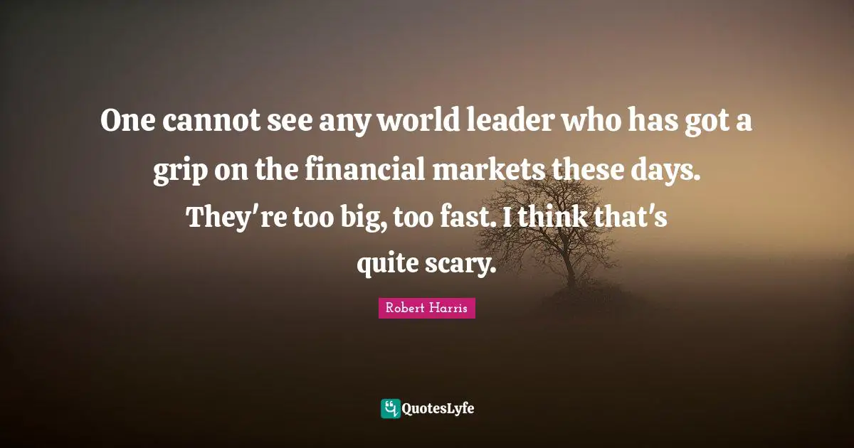 One cannot see any world leader who has got a grip on the financial markets these days. They're too big, too fast. I think that's quite scary.