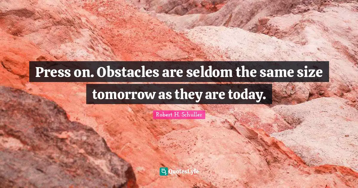 Press on. Obstacles are seldom the same size tomorrow as they are today.