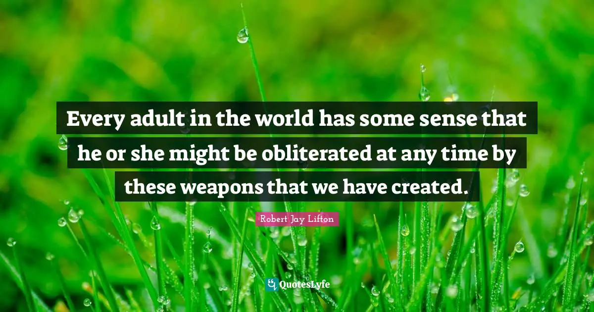 Every adult in the world has some sense that he or she might be obliterated at any time by these weapons that we have created.