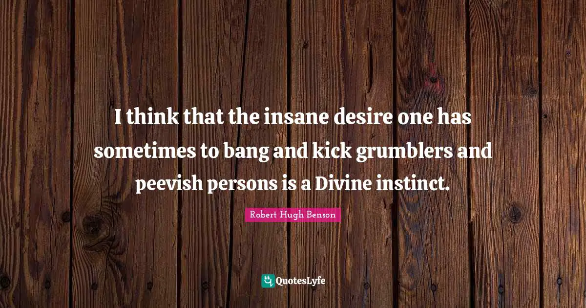 I think that the insane desire one has sometimes to bang and kick grumblers and peevish persons is a Divine instinct.