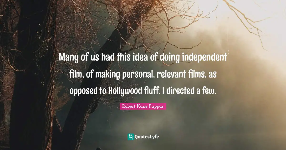 Many of us had this idea of doing independent film, of making personal, relevant films, as opposed to Hollywood fluff. I directed a few.