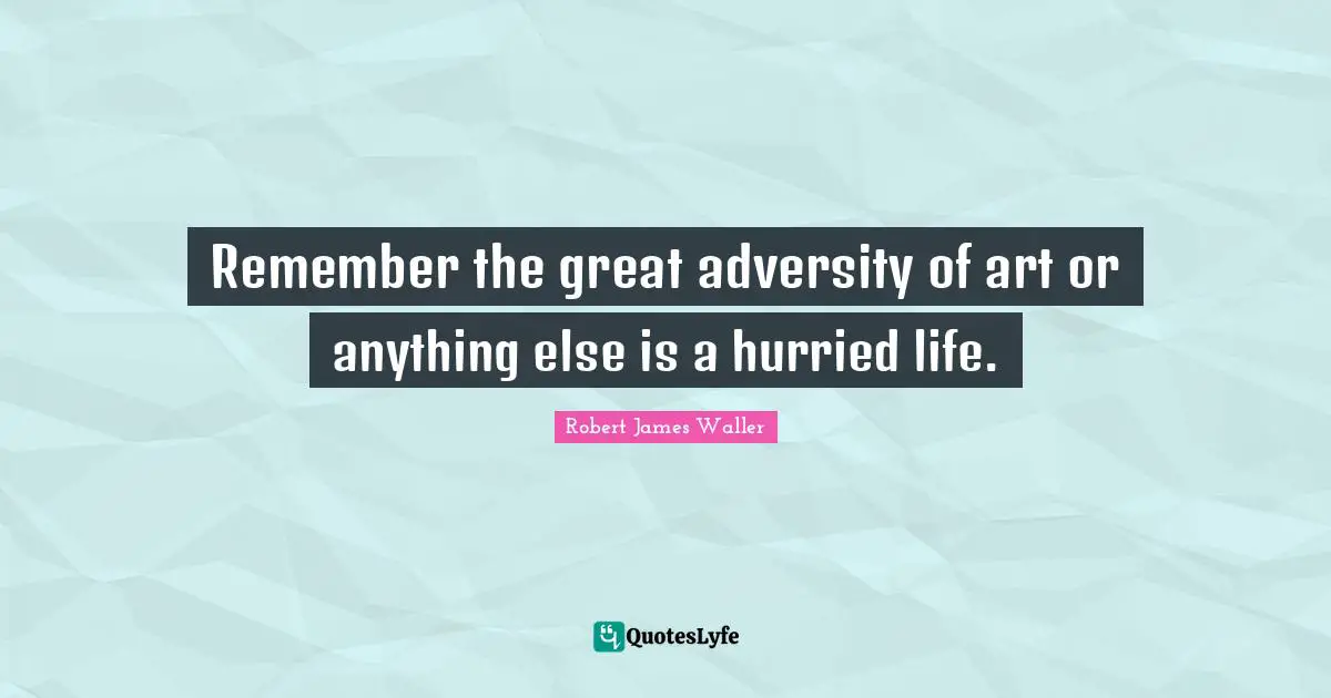 Remember the great adversity of art or anything else is a hurried life.