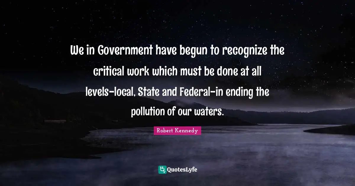 We in Government have begun to recognize the critical work which must be done at all levels-local, State and Federal-in ending the pollution of our waters.