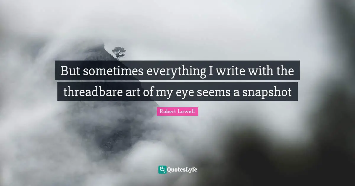 But sometimes everything I write with the threadbare art of my eye seems a snapshot