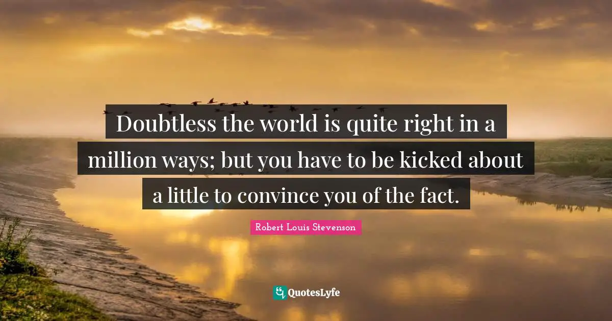Doubtless the world is quite right in a million ways; but you have to be kicked about a little to convince you of the fact.