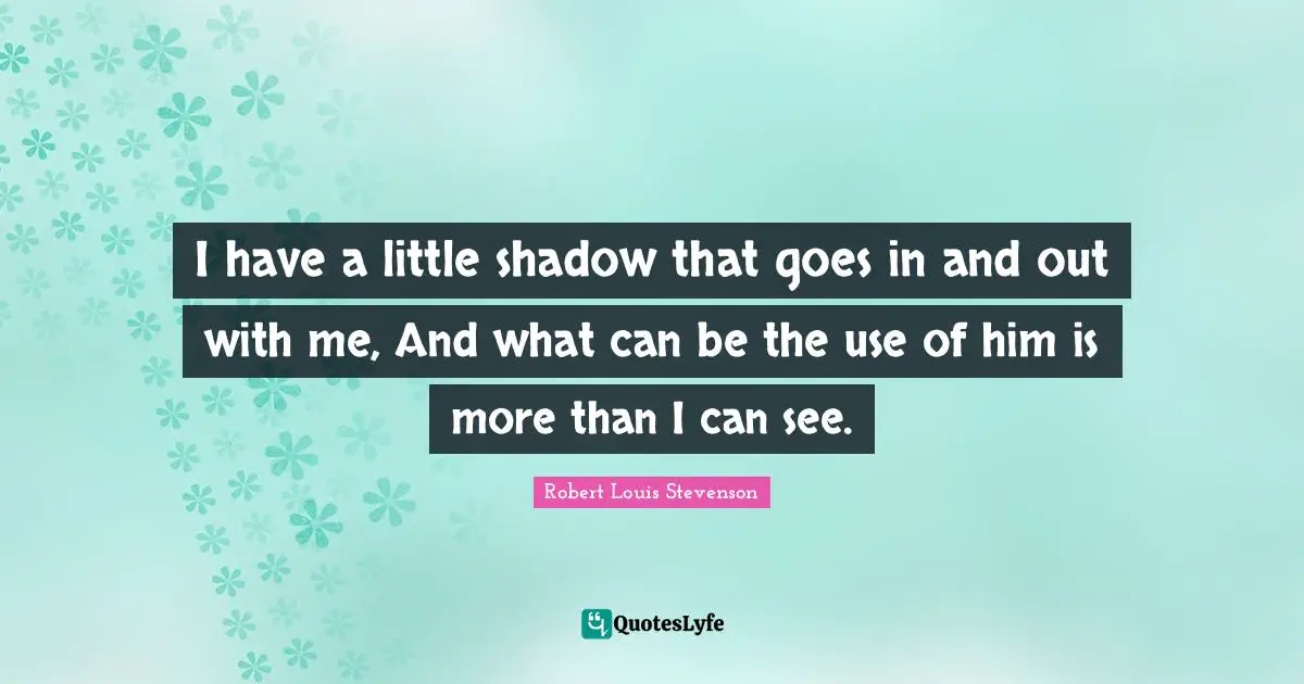 I have a little shadow that goes in and out with me, And what can be the use of him is more than I can see.