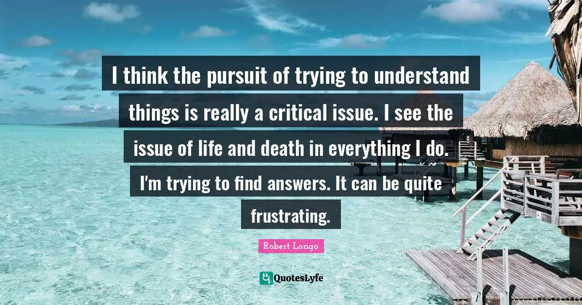 I think the pursuit of trying to understand things is really a critical issue. I see the issue of life and death in everything I do. I'm trying to find answers. It can be quite frustrating.