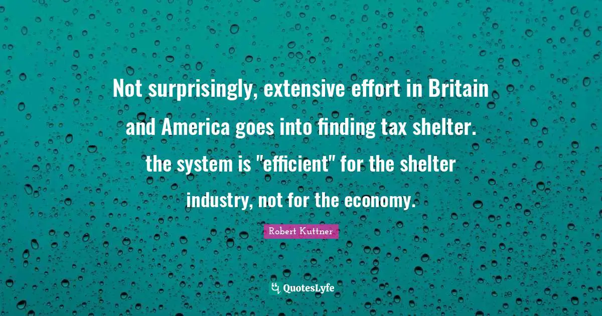 Not surprisingly, extensive effort in Britain and America goes into finding tax shelter. the system is "efficient" for the shelter industry, not for the economy.