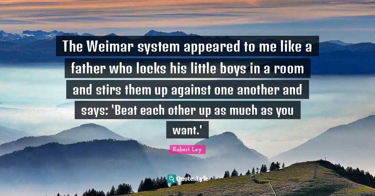 The Weimar system appeared to me like a father who locks his little boys in a room and stirs them up against one another and says: 'Beat each other up as much as you want.'