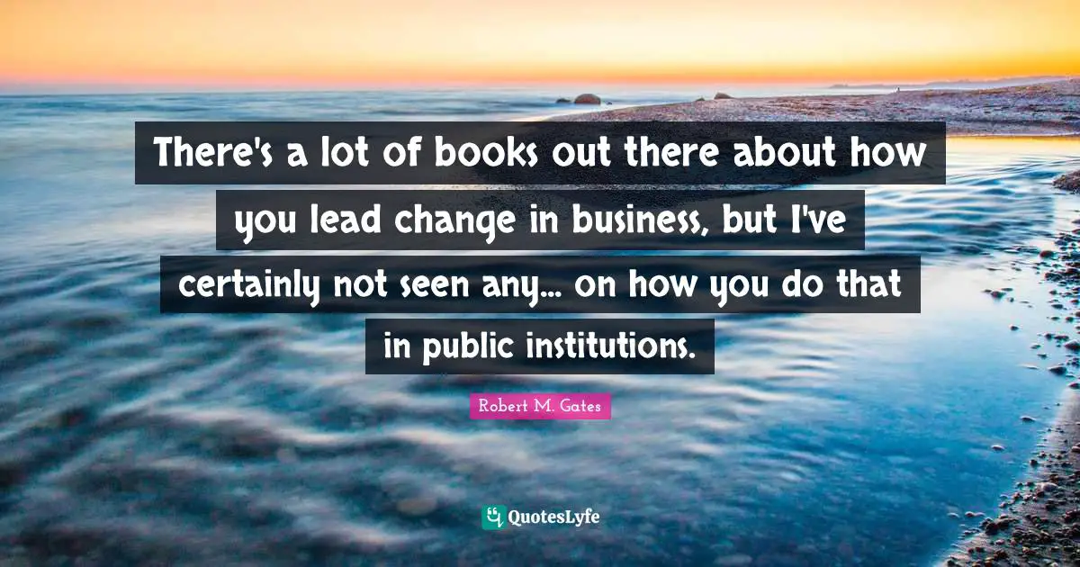 There's a lot of books out there about how you lead change in business, but I've certainly not seen any... on how you do that in public institutions.
