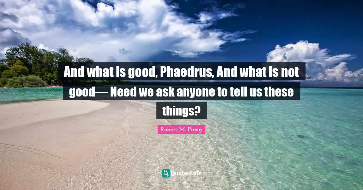 And what is good, Phaedrus, And what is not good— Need we ask anyone to tell us these things?