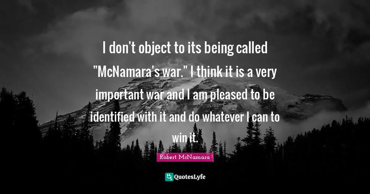 I don't object to its being called "McNamara's war." I think it is a very important war and I am pleased to be identified with it and do whatever I can to win it.