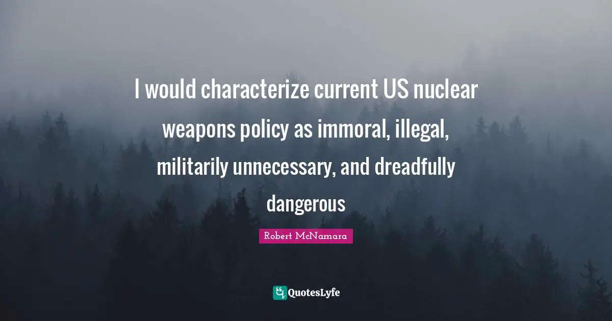 I would characterize current US nuclear weapons policy as immoral, illegal, militarily unnecessary, and dreadfully dangerous