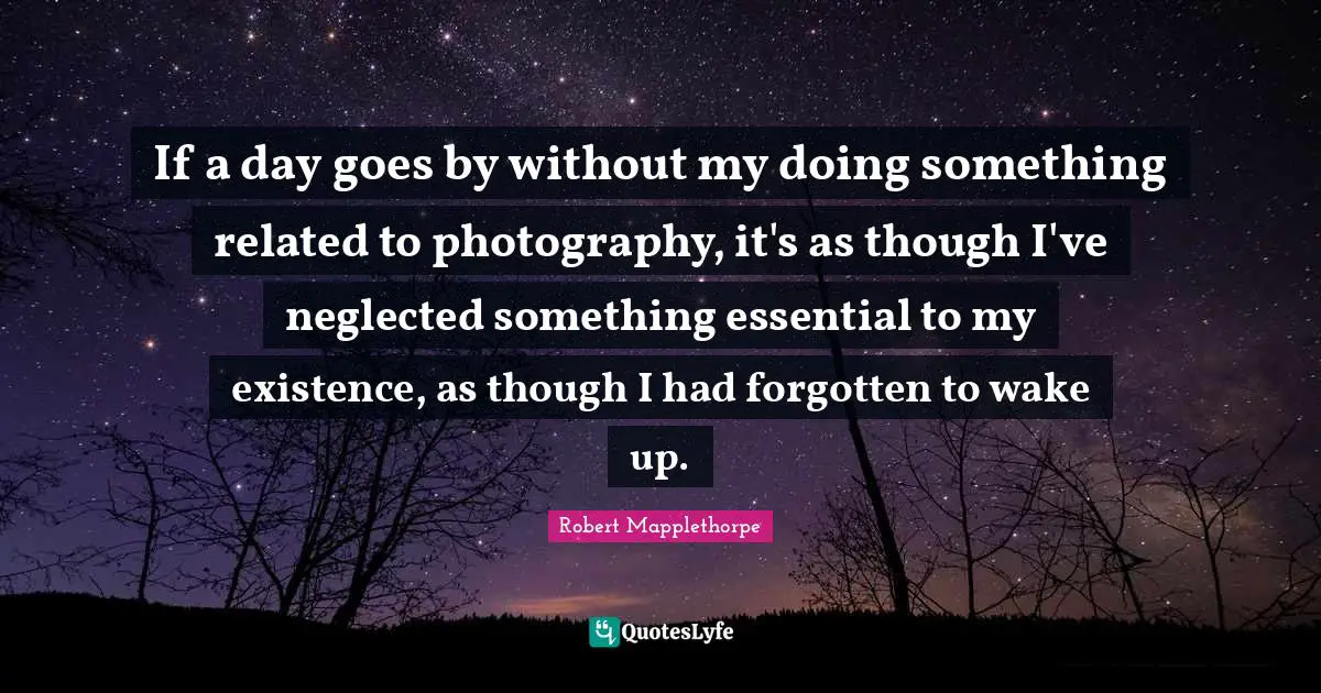 Neglected Quotes: "If a day goes by without my doing something related to photography, it's as though I've neglected something essential to my existence, as though I had forgotten to wake up."