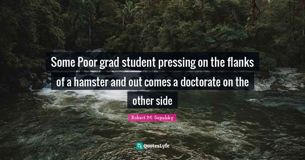 Robert M. Sapolsky Quotes: "Some Poor grad student pressing on the flanks of a hamster and out comes a doctorate on the other side"