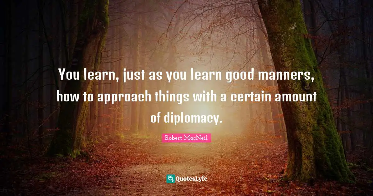 You learn, just as you learn good manners, how to approach things with a certain amount of diplomacy.