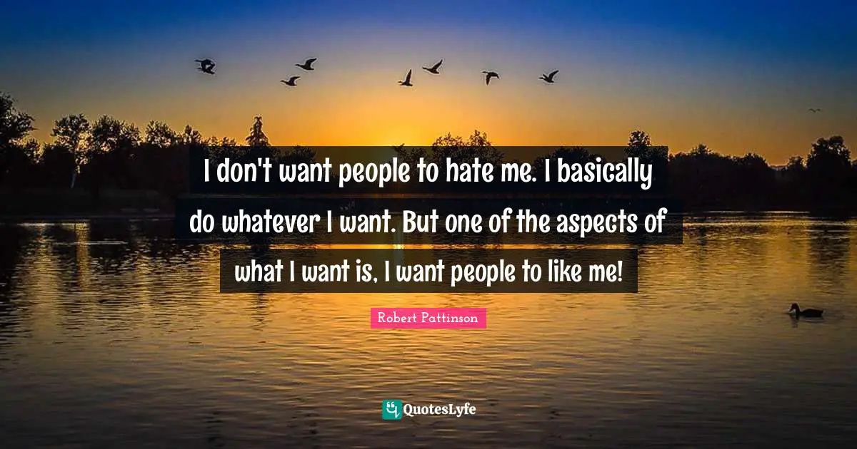 I don't want people to hate me. I basically do whatever I want. But one of the aspects of what I want is, I want people to like me!