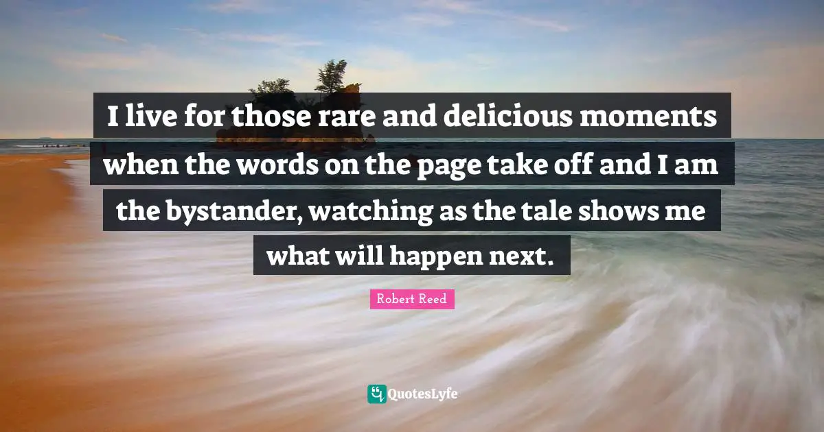 I live for those rare and delicious moments when the words on the page take off and I am the bystander, watching as the tale shows me what will happen next.