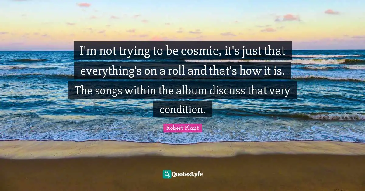 I'm not trying to be cosmic, it's just that everything's on a roll and that's how it is. The songs within the album discuss that very condition.