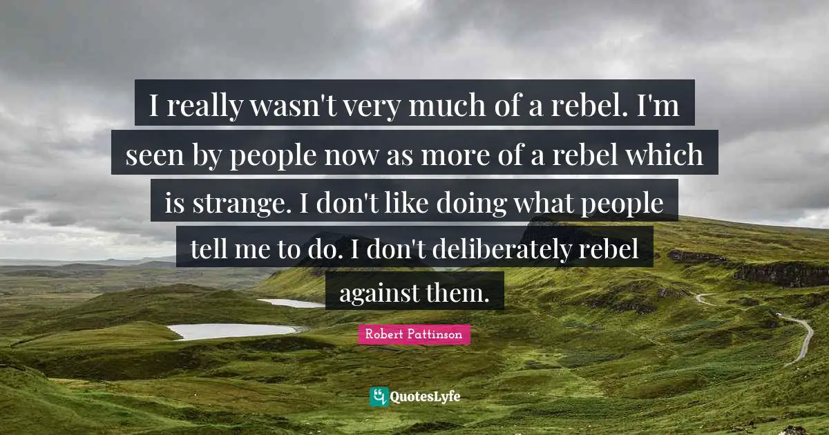 I really wasn't very much of a rebel. I'm seen by people now as more of a rebel which is strange. I don't like doing what people tell me to do. I don't deliberately rebel against them.