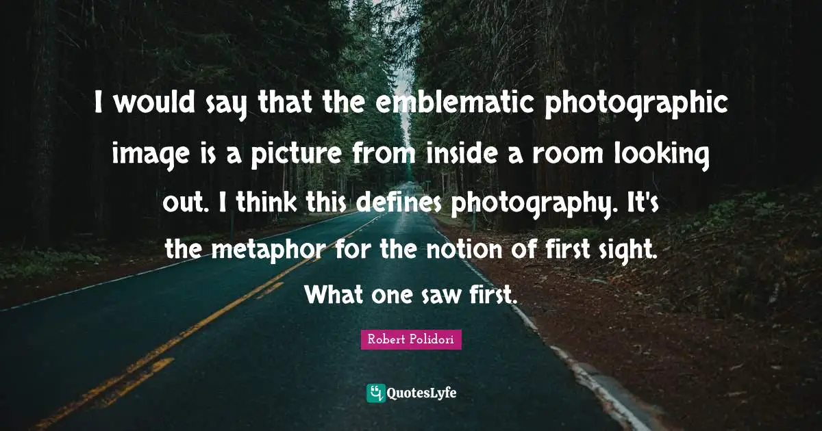 I would say that the emblematic photographic image is a picture from inside a room looking out. I think this defines photography. It's the metaphor for the notion of first sight. What one saw first.
