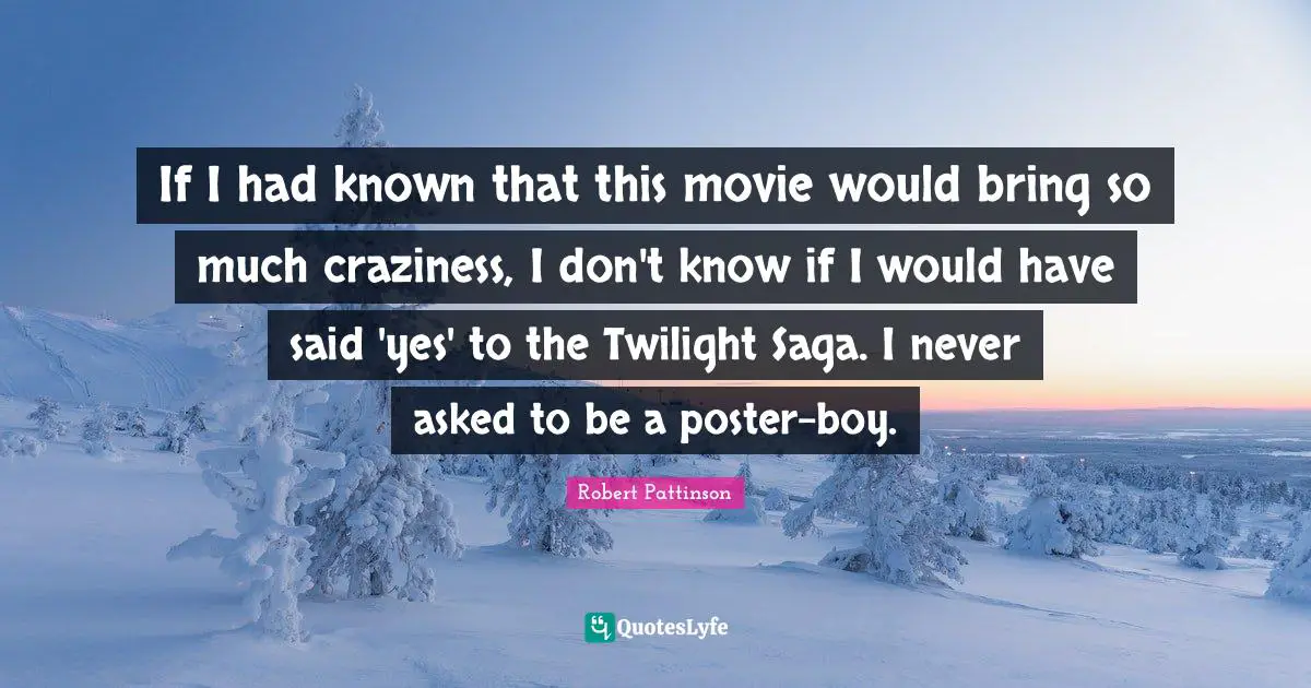 If I had known that this movie would bring so much craziness, I don't know if I would have said 'yes' to the Twilight Saga. I never asked to be a poster-boy.
