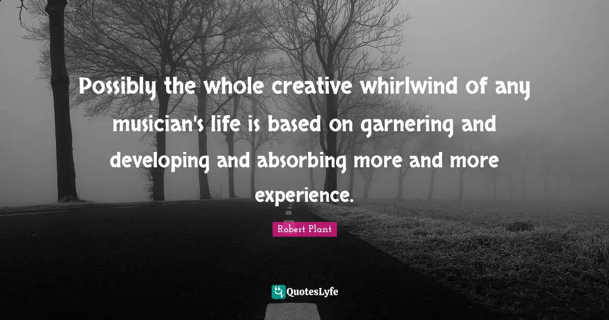 Possibly the whole creative whirlwind of any musician's life is based on garnering and developing and absorbing more and more experience.