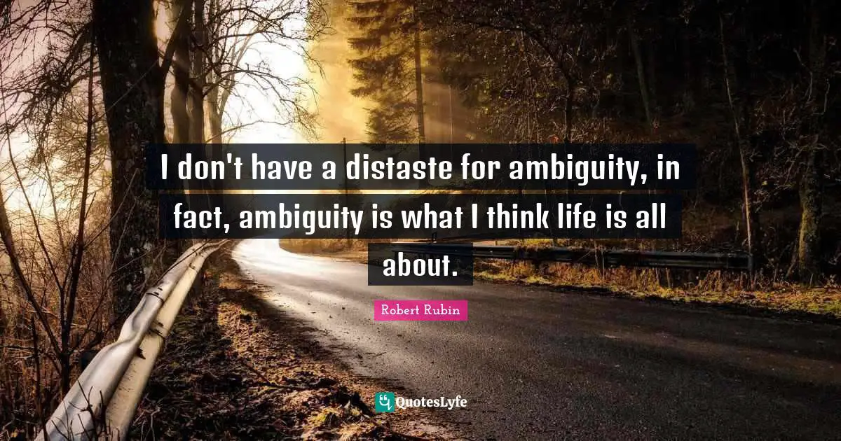 I don't have a distaste for ambiguity, in fact, ambiguity is what I think life is all about.