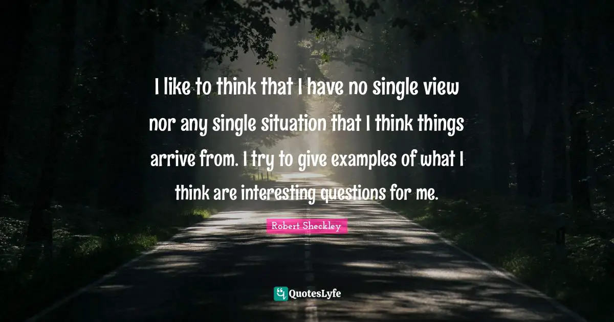 I like to think that I have no single view nor any single situation that I think things arrive from. I try to give examples of what I think are interesting questions for me.