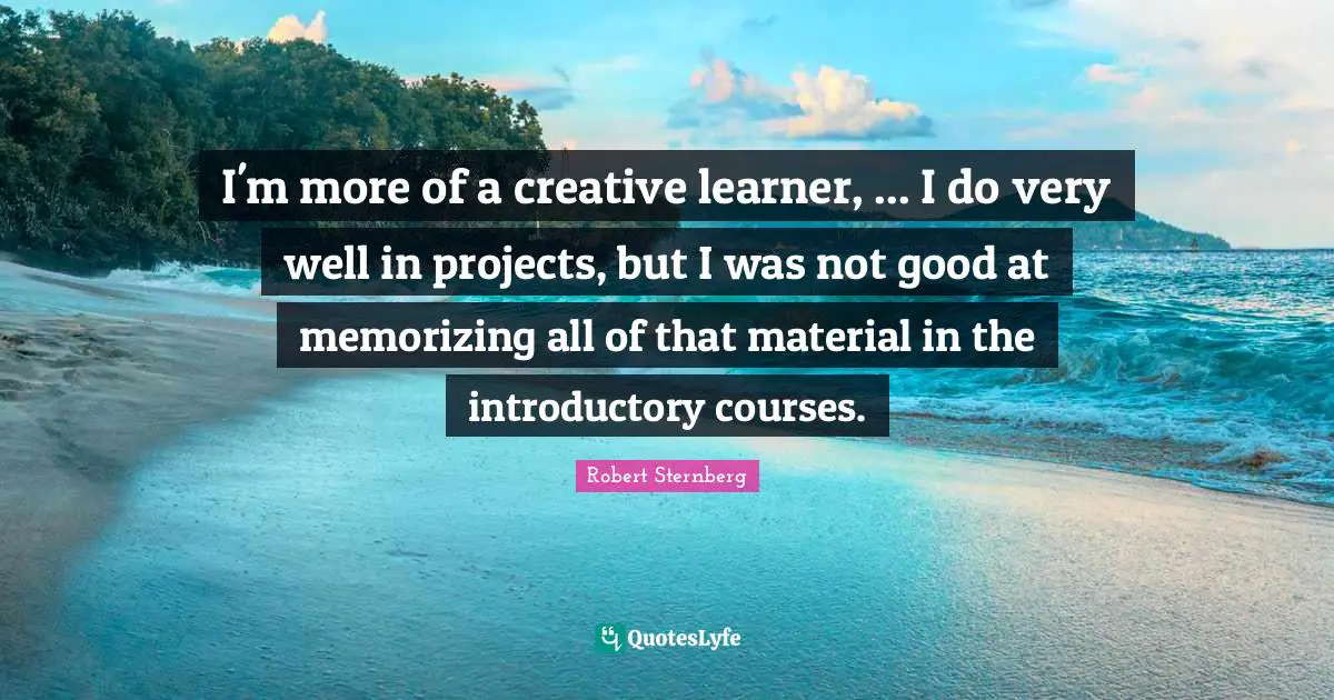 I'm more of a creative learner, ... I do very well in projects, but I was not good at memorizing all of that material in the introductory courses.