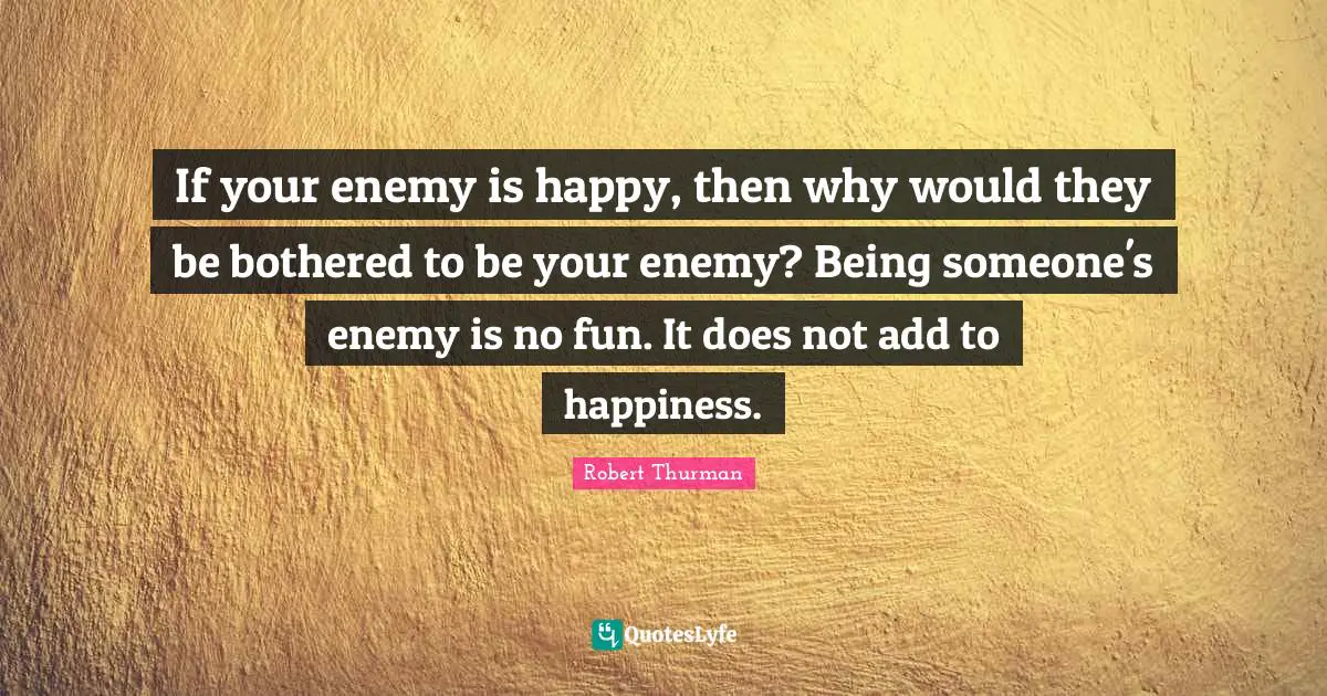 If your enemy is happy, then why would they be bothered to be your enemy? Being someone's enemy is no fun. It does not add to happiness.