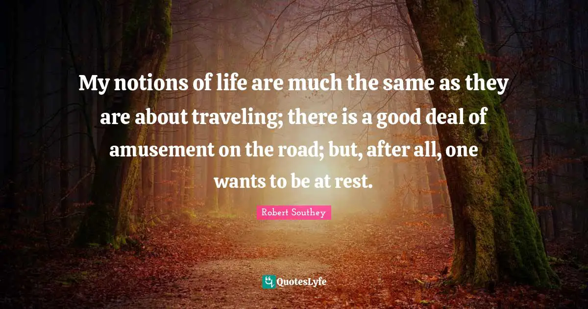 My notions of life are much the same as they are about traveling; there is a good deal of amusement on the road; but, after all, one wants to be at rest.