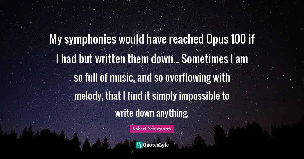 My symphonies would have reached Opus 100 if I had but written them down... Sometimes I am so full of music, and so overflowing with melody, that I find it simply impossible to write down anything.