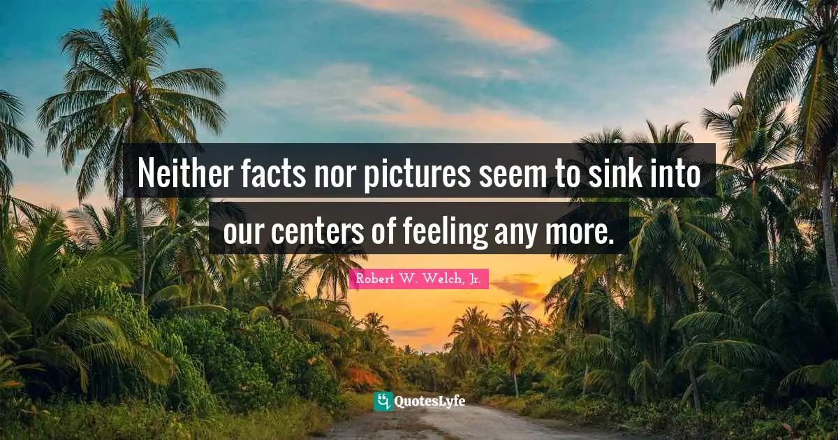 Neither facts nor pictures seem to sink into our centers of feeling any more.