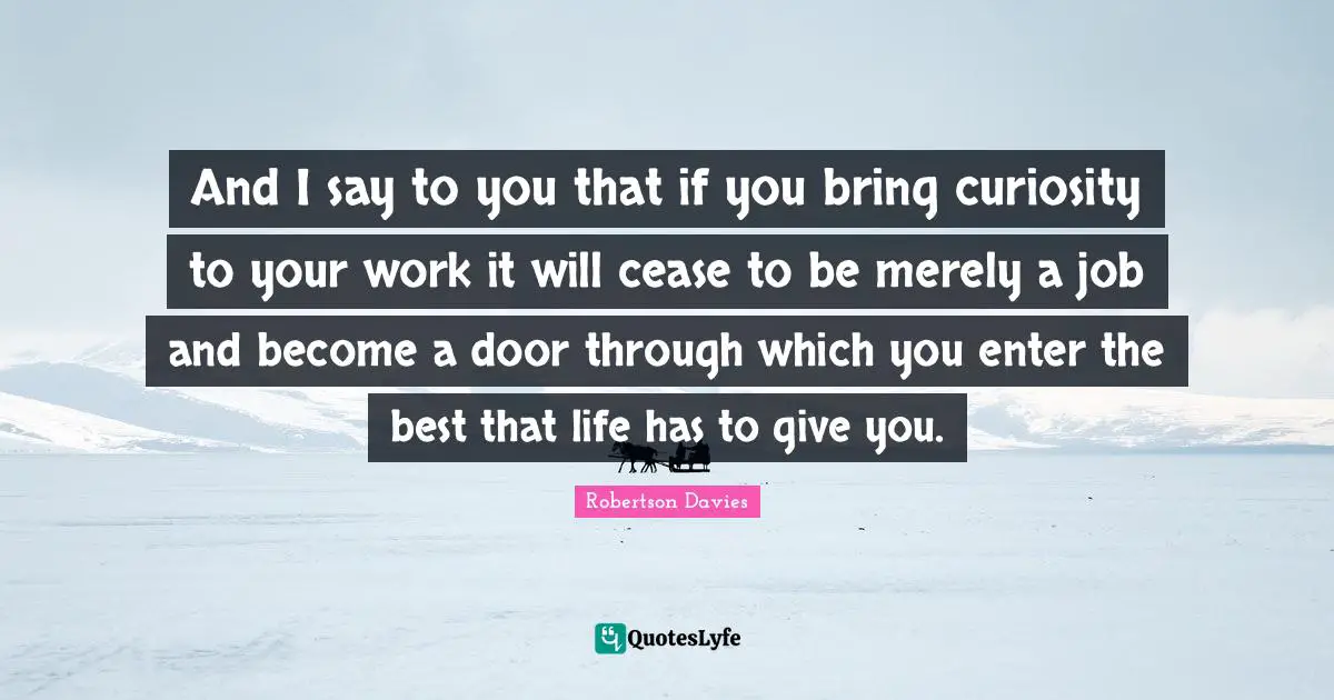 And I say to you that if you bring curiosity to your work it will cease to be merely a job and become a door through which you enter the best that life has to give you.