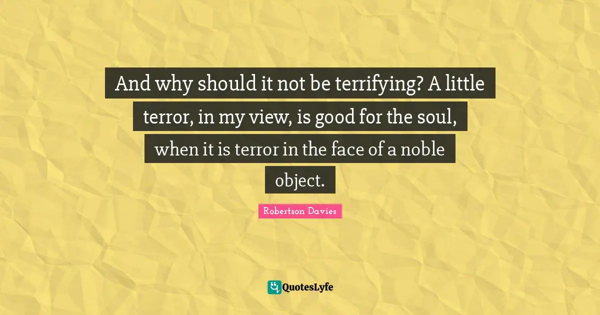 And why should it not be terrifying? A little terror, in my view, is good for the soul, when it is terror in the face of a noble object.