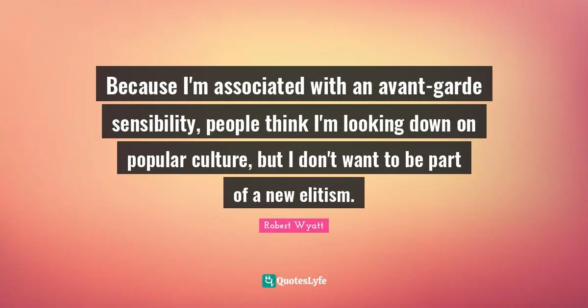 Looking Down Quotes: "Because I'm associated with an avant-garde sensibility, people think I'm looking down on popular culture, but I don't want to be part of a new elitism."
