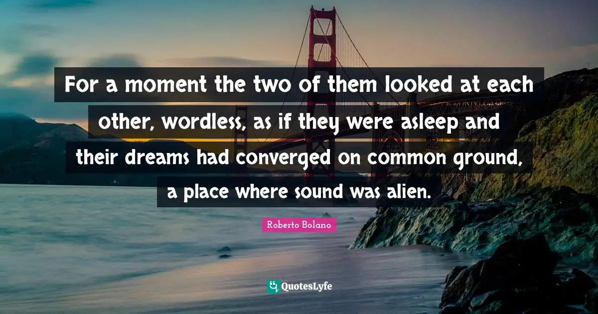 Common Ground Quotes: "For a moment the two of them looked at each other, wordless, as if they were asleep and their dreams had converged on common ground, a place where sound was alien."