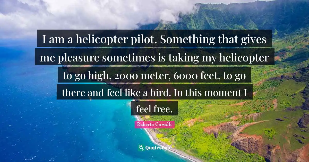 I am a helicopter pilot. Something that gives me pleasure sometimes is taking my helicopter to go high, 2000 meter, 6000 feet, to go there and feel like a bird. In this moment I feel free.