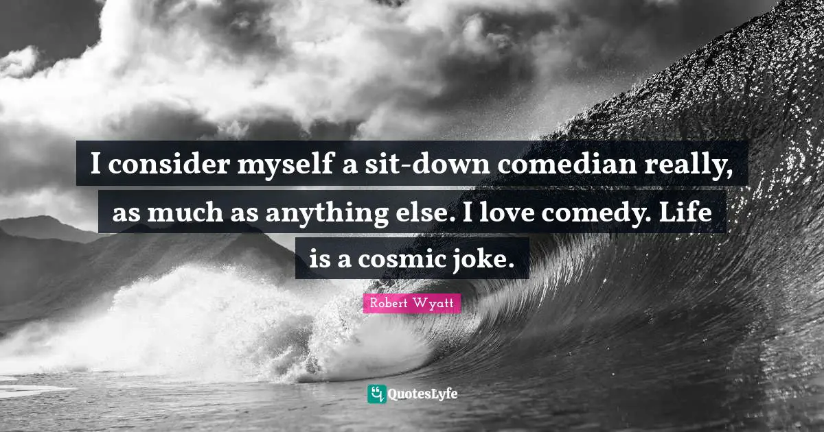 I consider myself a sit-down comedian really, as much as anything else. I love comedy. Life is a cosmic joke.