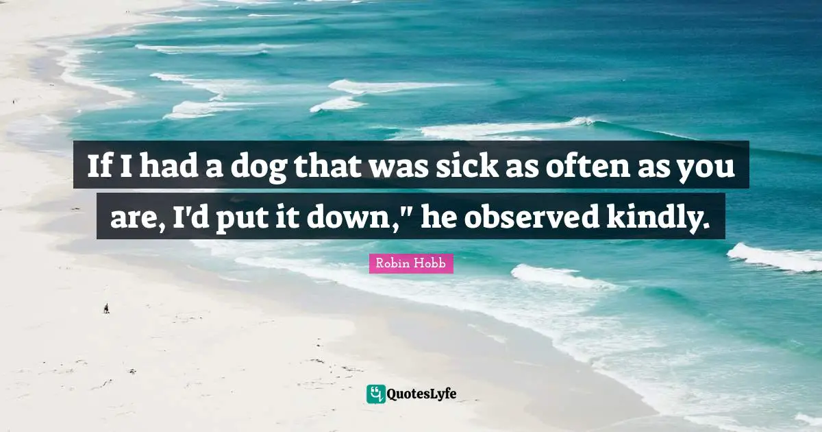 If I had a dog that was sick as often as you are, I'd put it down," he observed kindly.