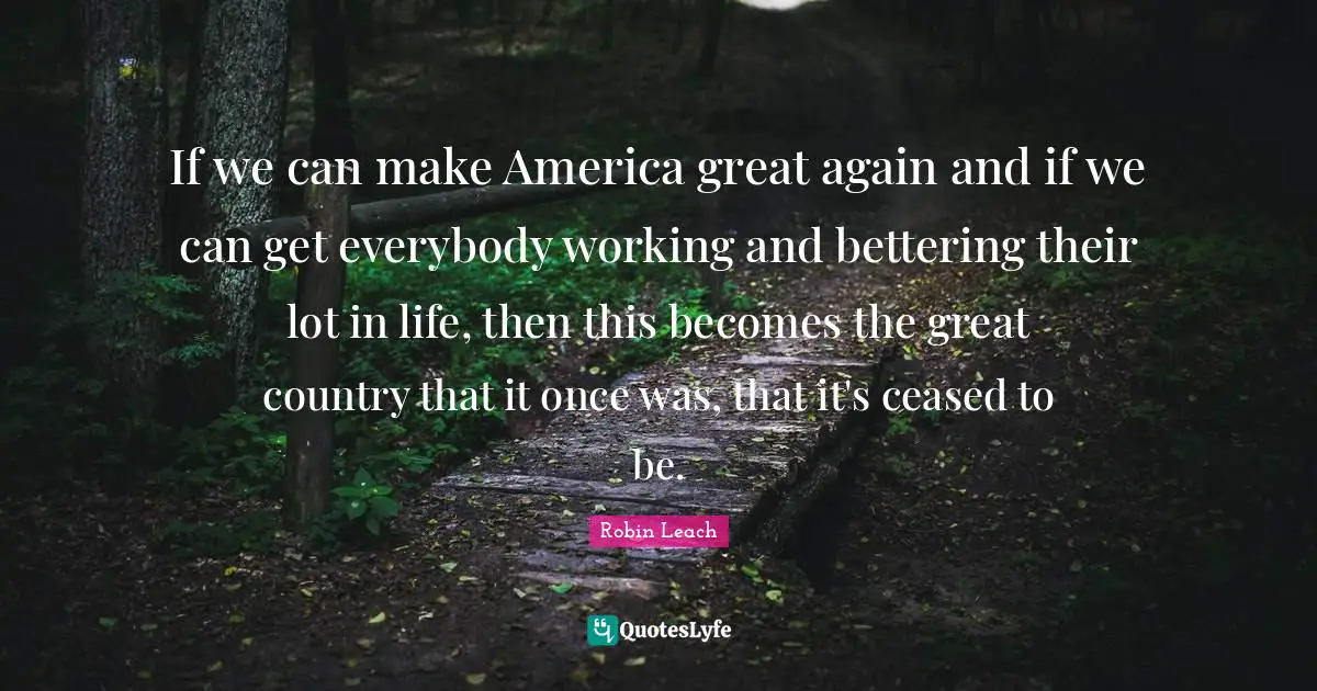 If we can make America great again and if we can get everybody working and bettering their lot in life, then this becomes the great country that it once was, that it's ceased to be.