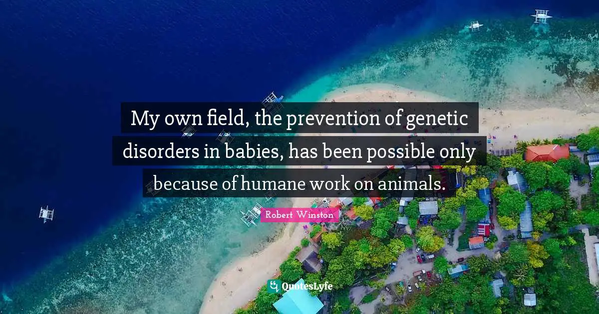 Robert Winston Quotes: "My own field, the prevention of genetic disorders in babies, has been possible only because of humane work on animals."