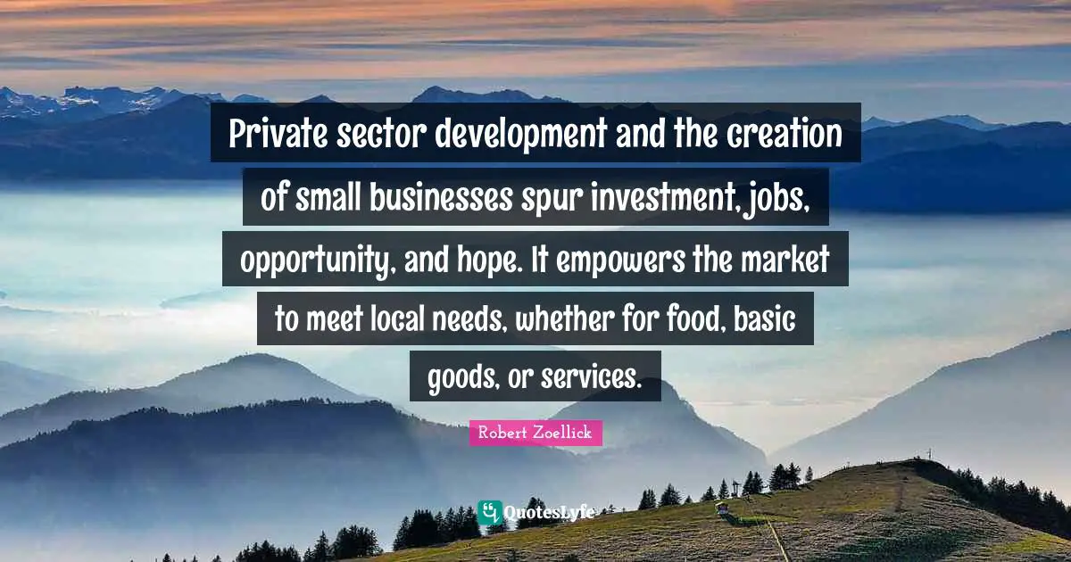 Private sector development and the creation of small businesses spur investment, jobs, opportunity, and hope. It empowers the market to meet local needs, whether for food, basic goods, or services.